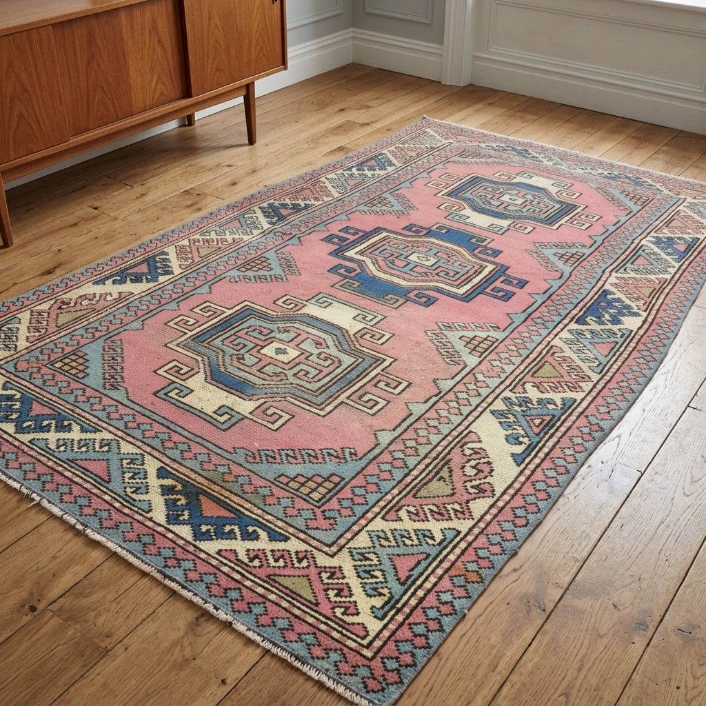 Oriental pattern on the Nedimsever vintage area rug – handmade in Anatolia, Turkey
