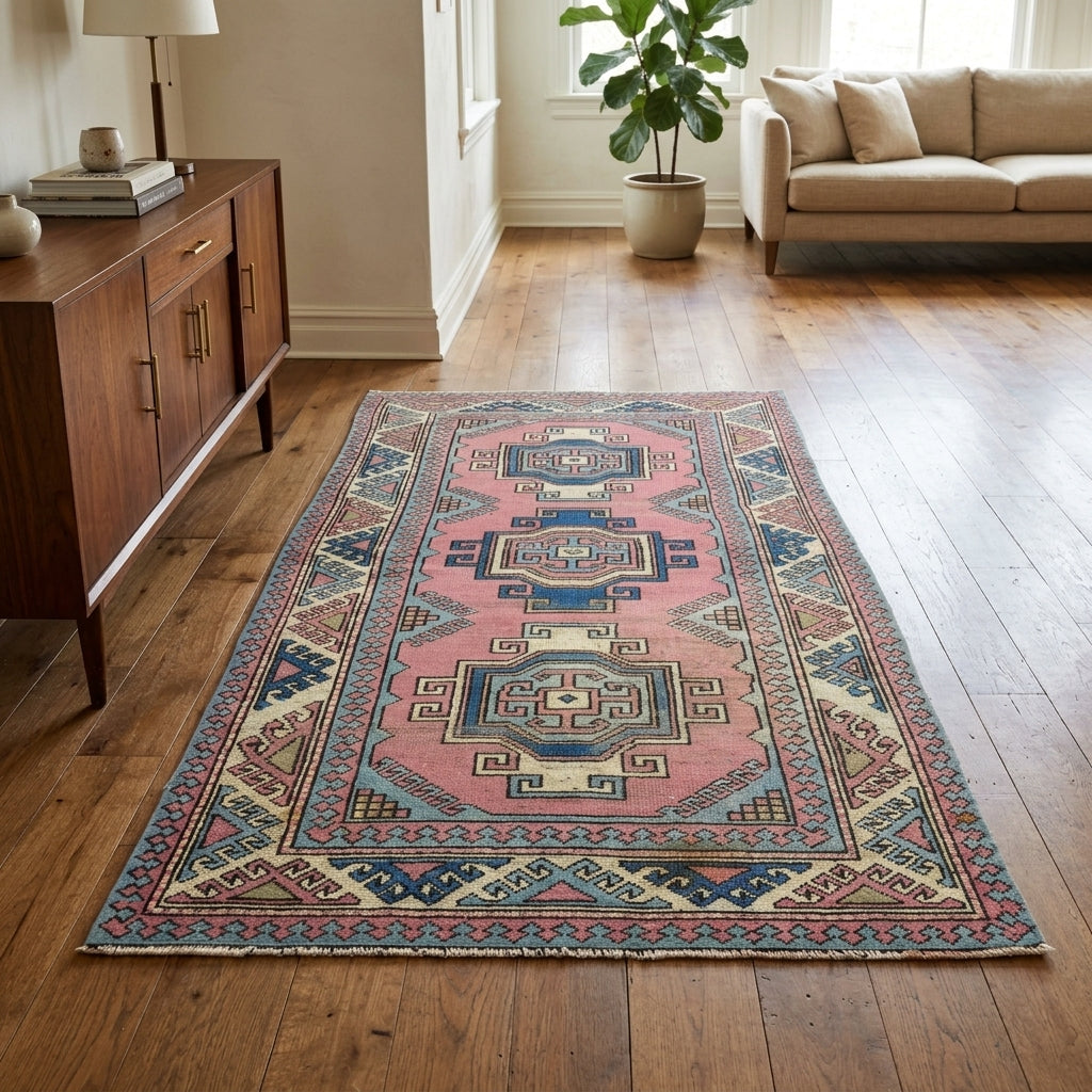 Oriental pattern on the Nedimsever vintage area rug – handmade in Anatolia, Turkey
