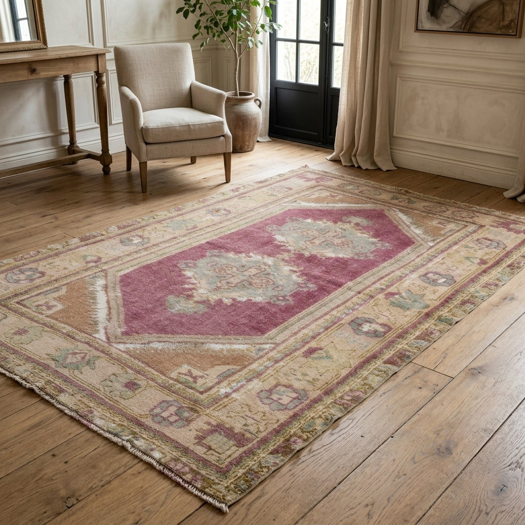 Oriental pattern on the Kehribargonca vintage area rug – handmade in Anatolia, Turkey