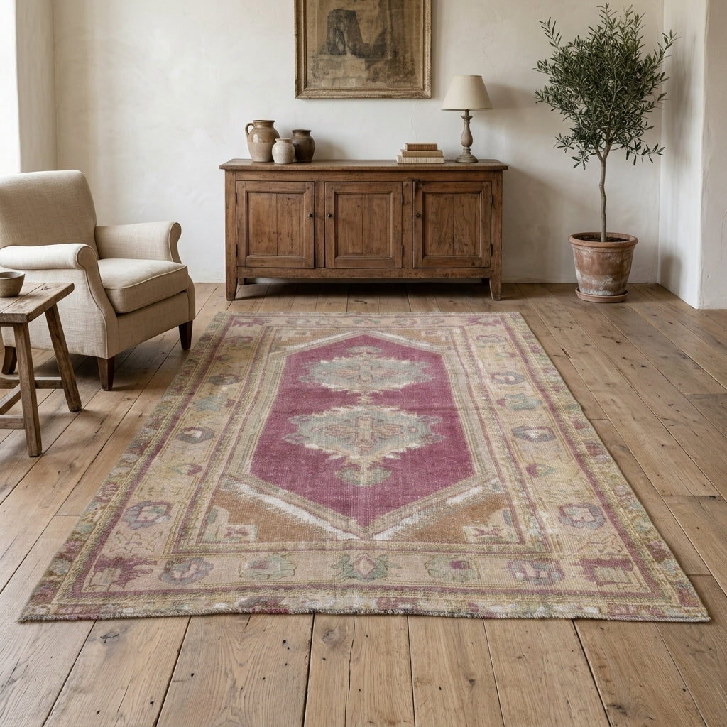 Oriental pattern on the Kehribargonca vintage area rug – handmade in Anatolia, Turkey