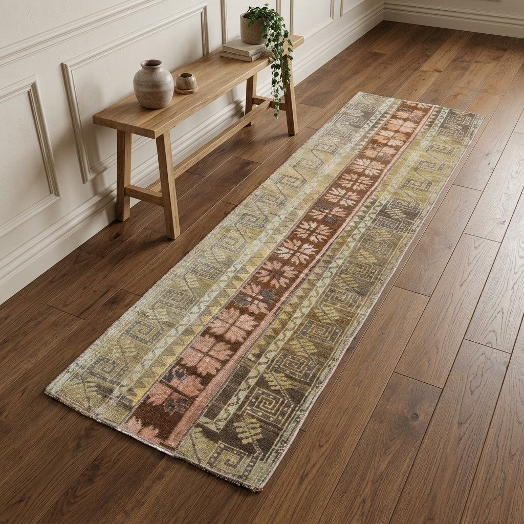 Ikat pattern on the Hippophora vintage patchwork runner rug – handmade in Anatolia, Turkey