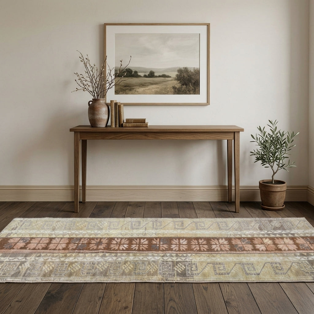 Ikat pattern on the Hippophora vintage patchwork runner rug – handmade in Anatolia, Turkey