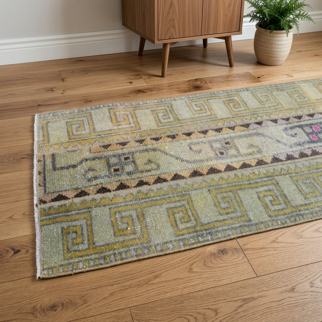 Ikat pattern on the Hurremgul vintage patchwork runner rug – handmade in Anatolia, Turkey