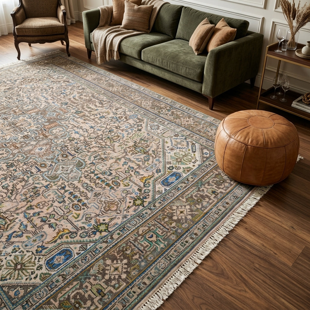 Oriental pattern on the Kamrusepa vintage area rug – handmade in the Persian region