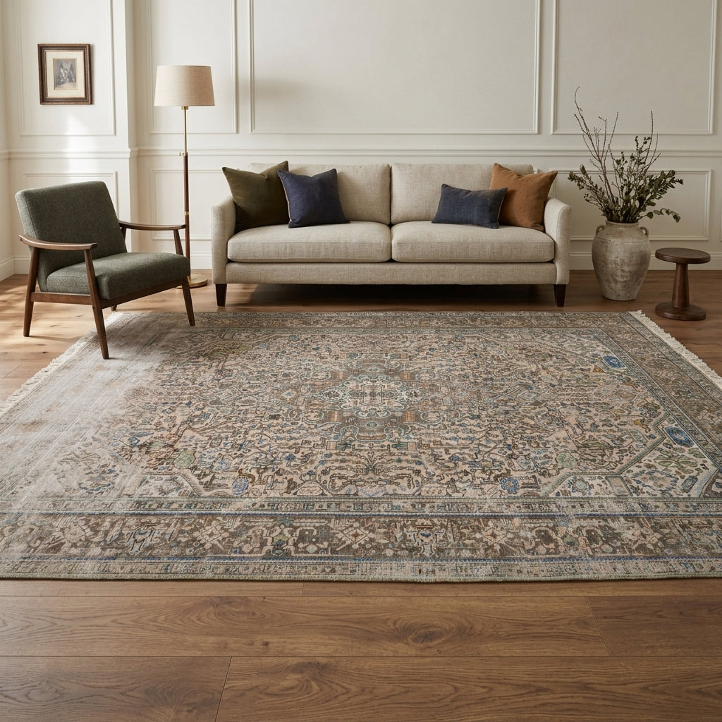 Oriental pattern on the Kamrusepa vintage area rug – handmade in the Persian region