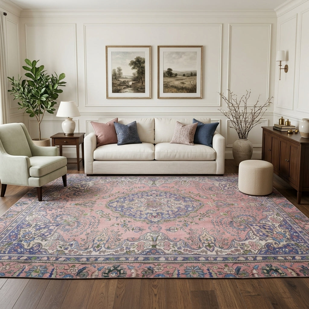 Oriental pattern on the Kamelyanaz vintage area rug – handmade in the Persian region