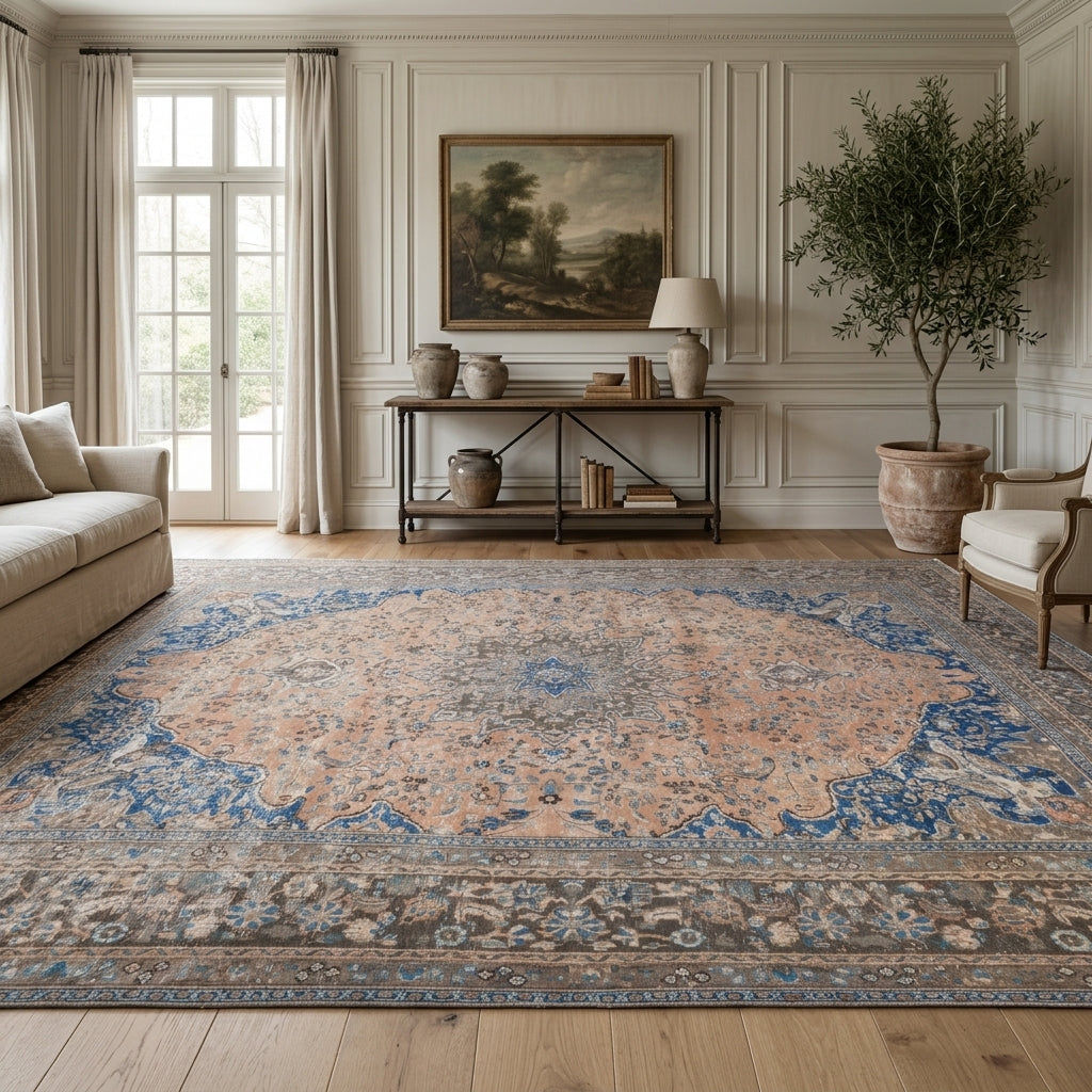 Oriental pattern on the Phemecharis vintage area rug – handmade in the Persian region