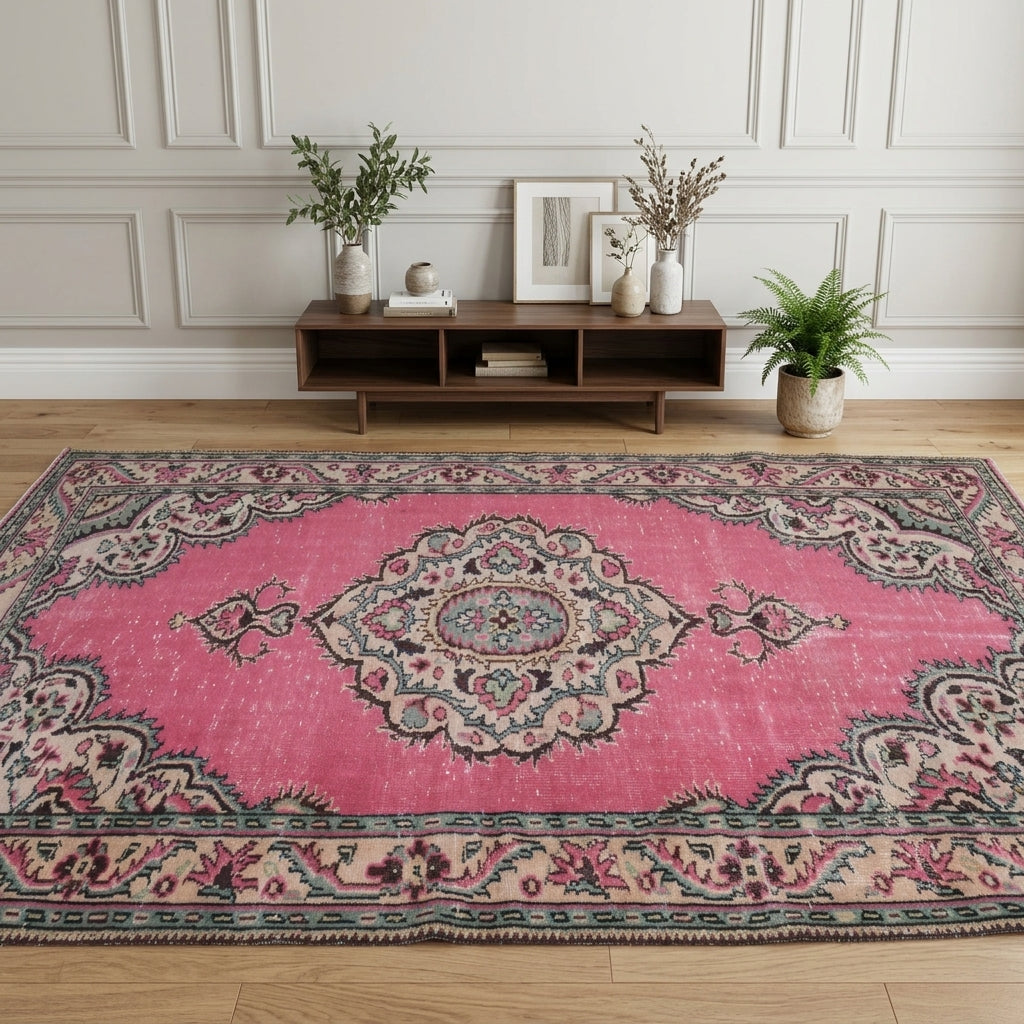 Oriental pattern on the Nusretnur vintage area rug – handmade in Anatolia, Turkey