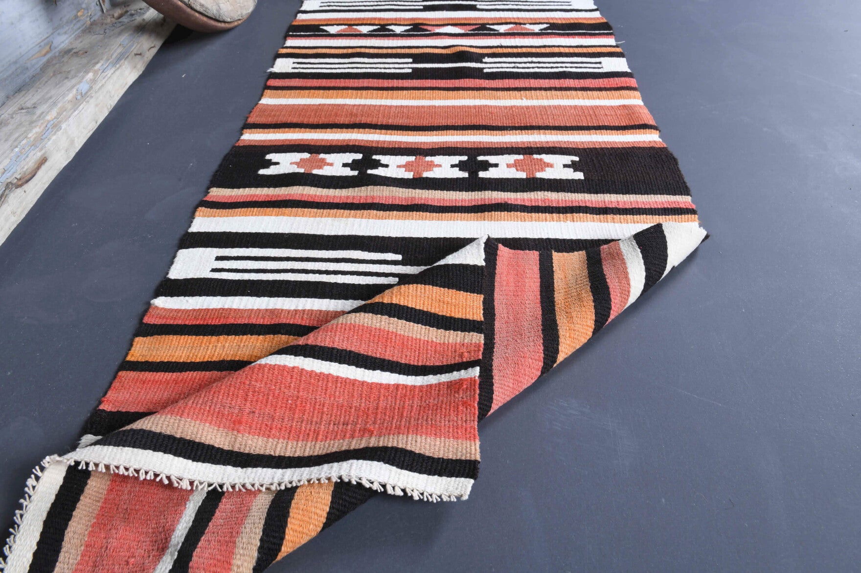 Handwoven flatweave wool runner from Anatolia, Turkey – 2x10 Wool Vintage Runner Rug 2' x 9'8"