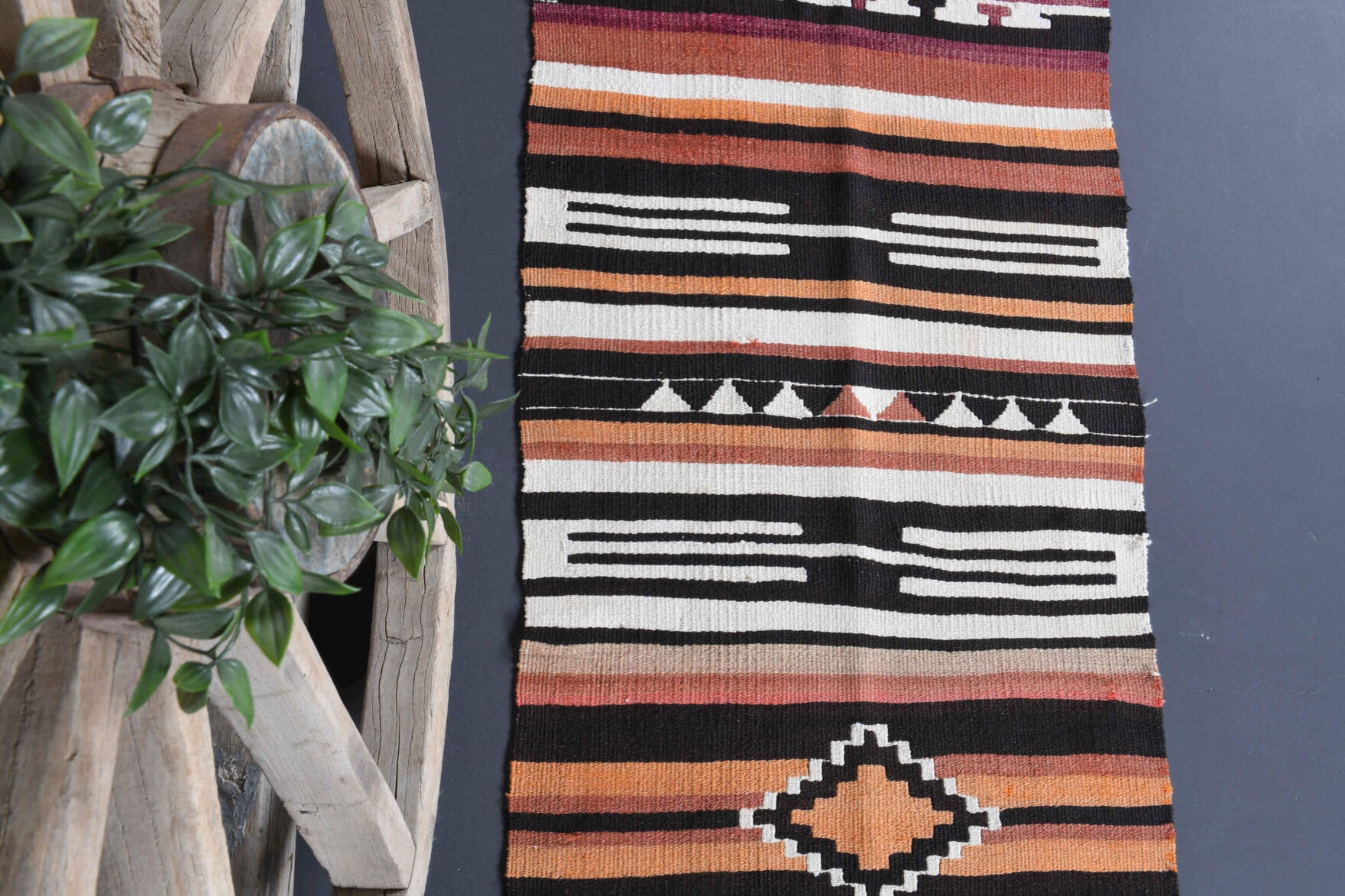 60x295 cm vintage kilim Anatolian runner rug – Smaragdolyra, flatweave, wool