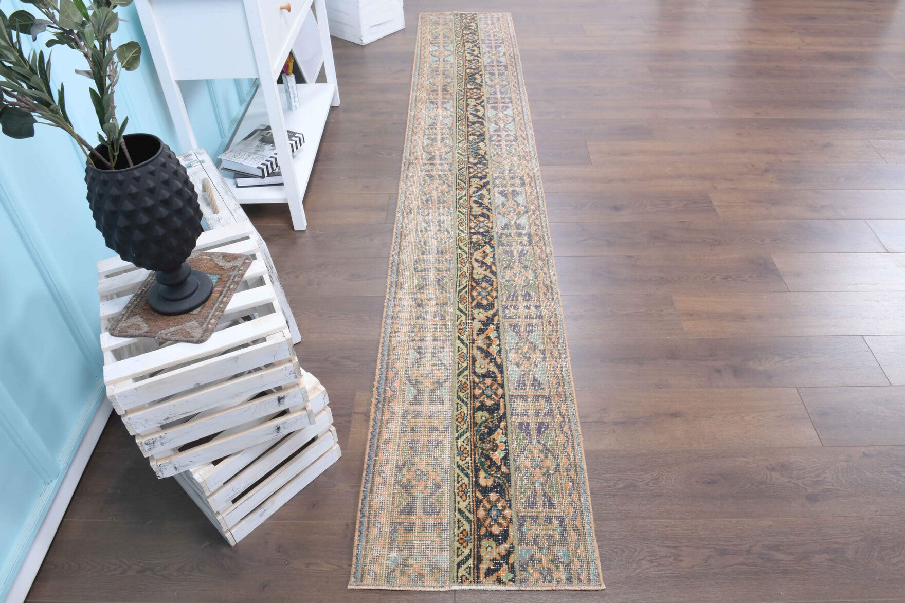 54x339 cm vintage patchwork Anatolian runner rug – Amaranthchoria, low pile, wool