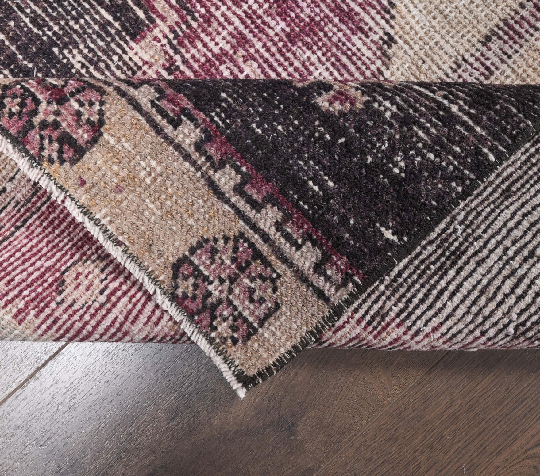 Kyritima runner: 1970s handmade Anatolian runner with geometric motifs and cotton backing