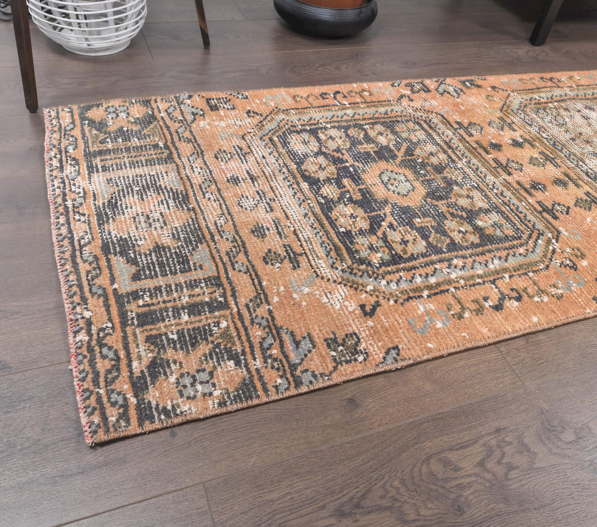 Ardicnaz runner: 1970s handmade Anatolian runner with floral motifs and cotton backing