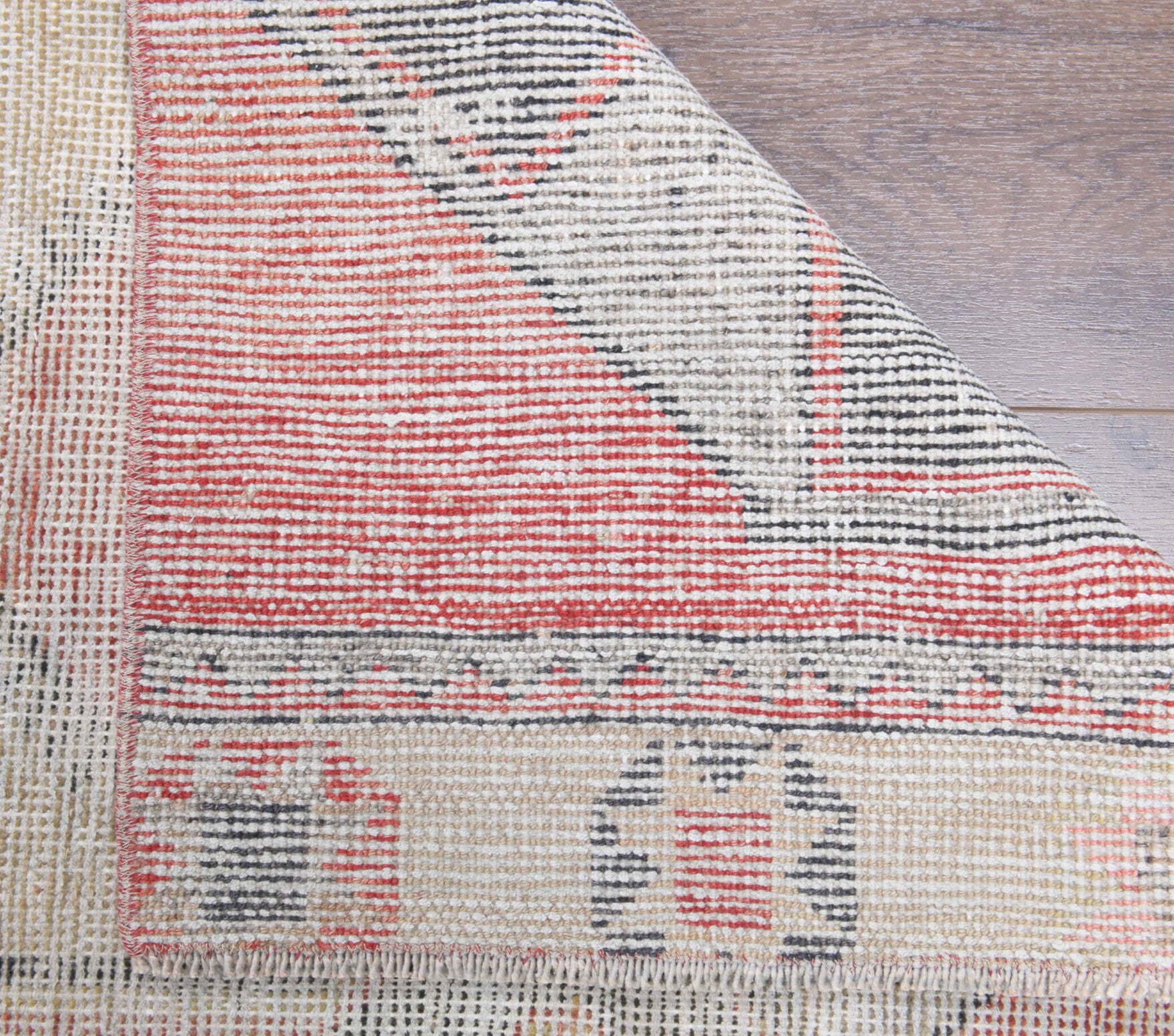 Philonia runner: 1950s handmade Anatolian runner with abstract motifs and cotton backing