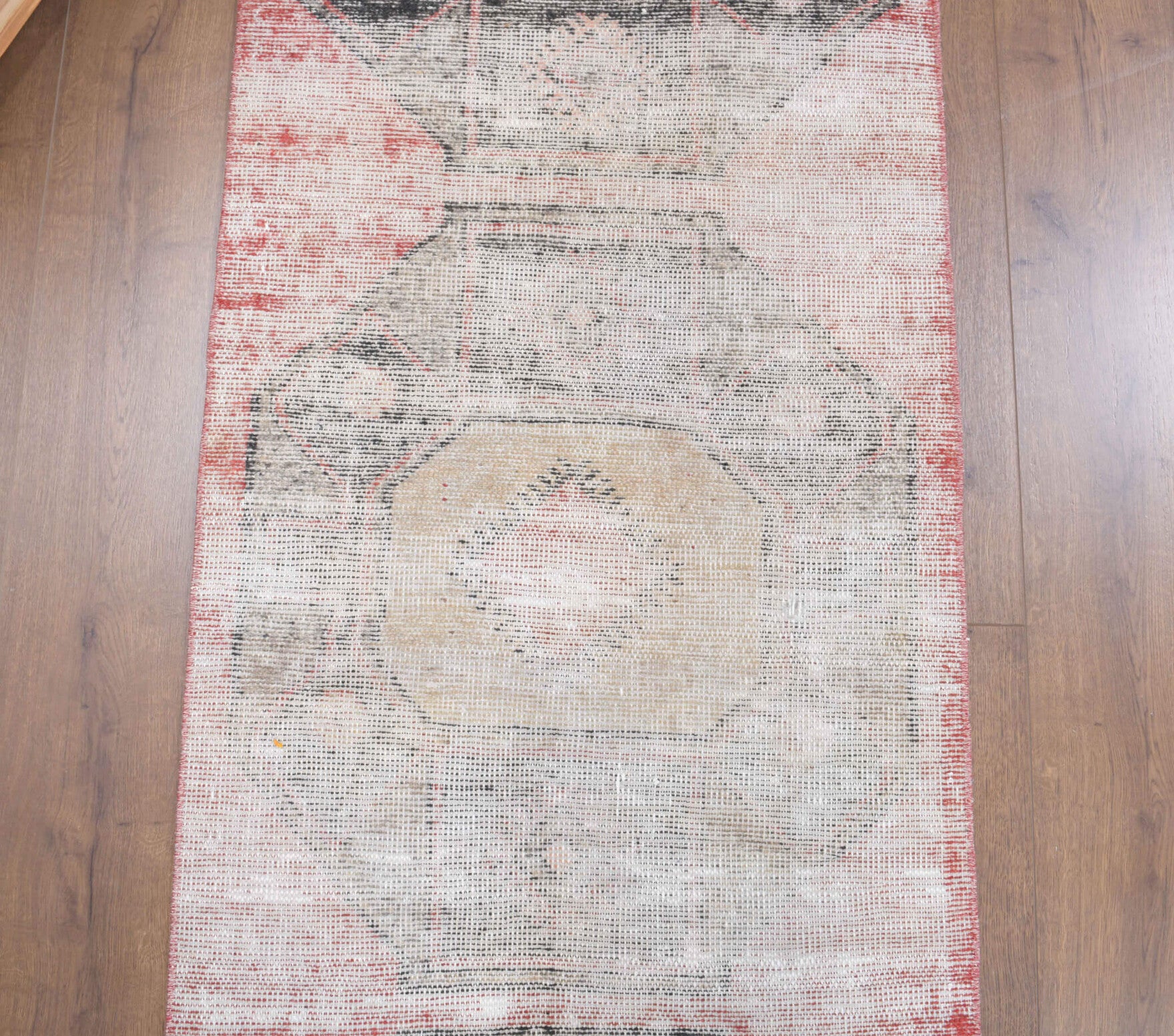 72x397 cm antique washed vintage Anatolian runner rug – Philonia, low pile, wool