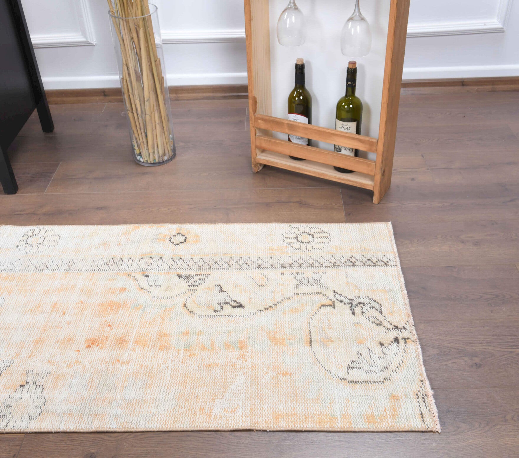 Authentic Anatolian antique washed vintage area rug (1950s) with abstract design – one-of-a-kind at Fame Rugs