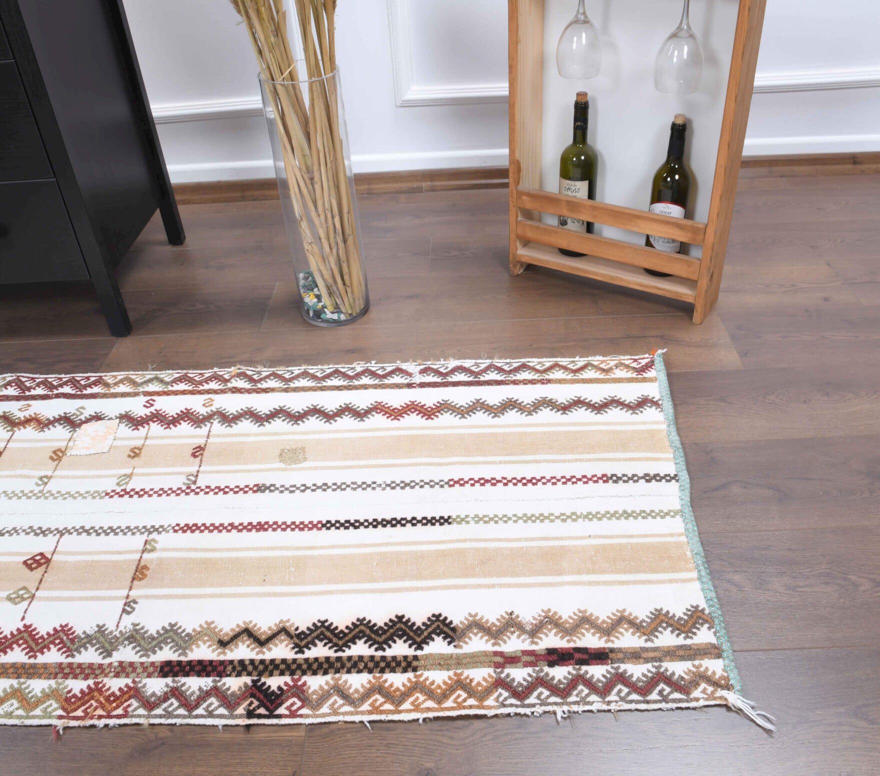 Authentic Anatolian vintage kilim runner rug (1970s) with ikat design – one-of-a-kind at Fame Rugs