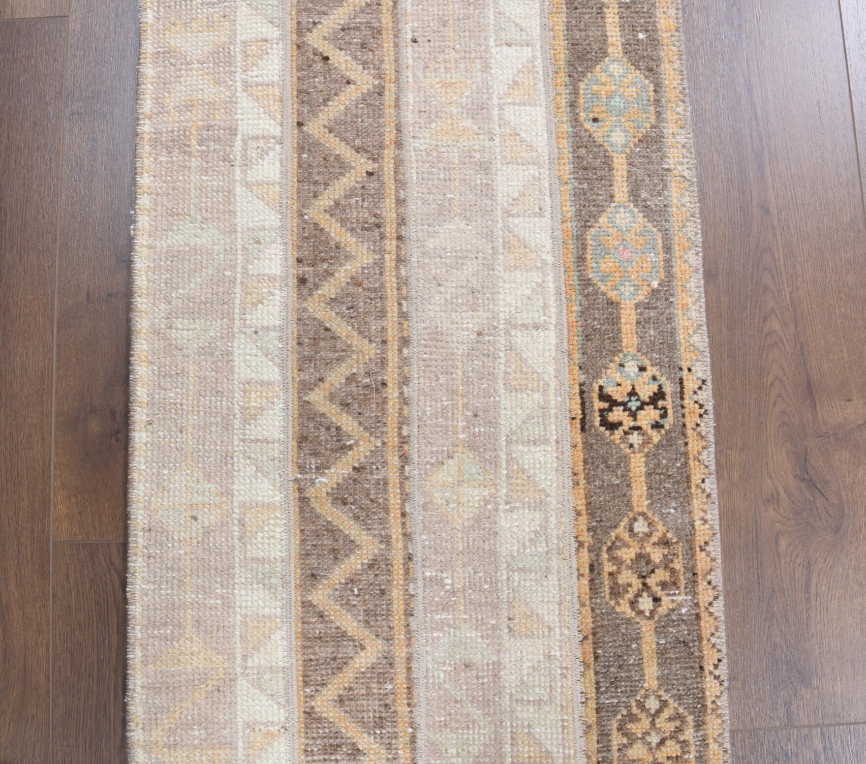 53x184 cm vintage patchwork Anatolian runner rug – Atlaskusa, low pile, wool