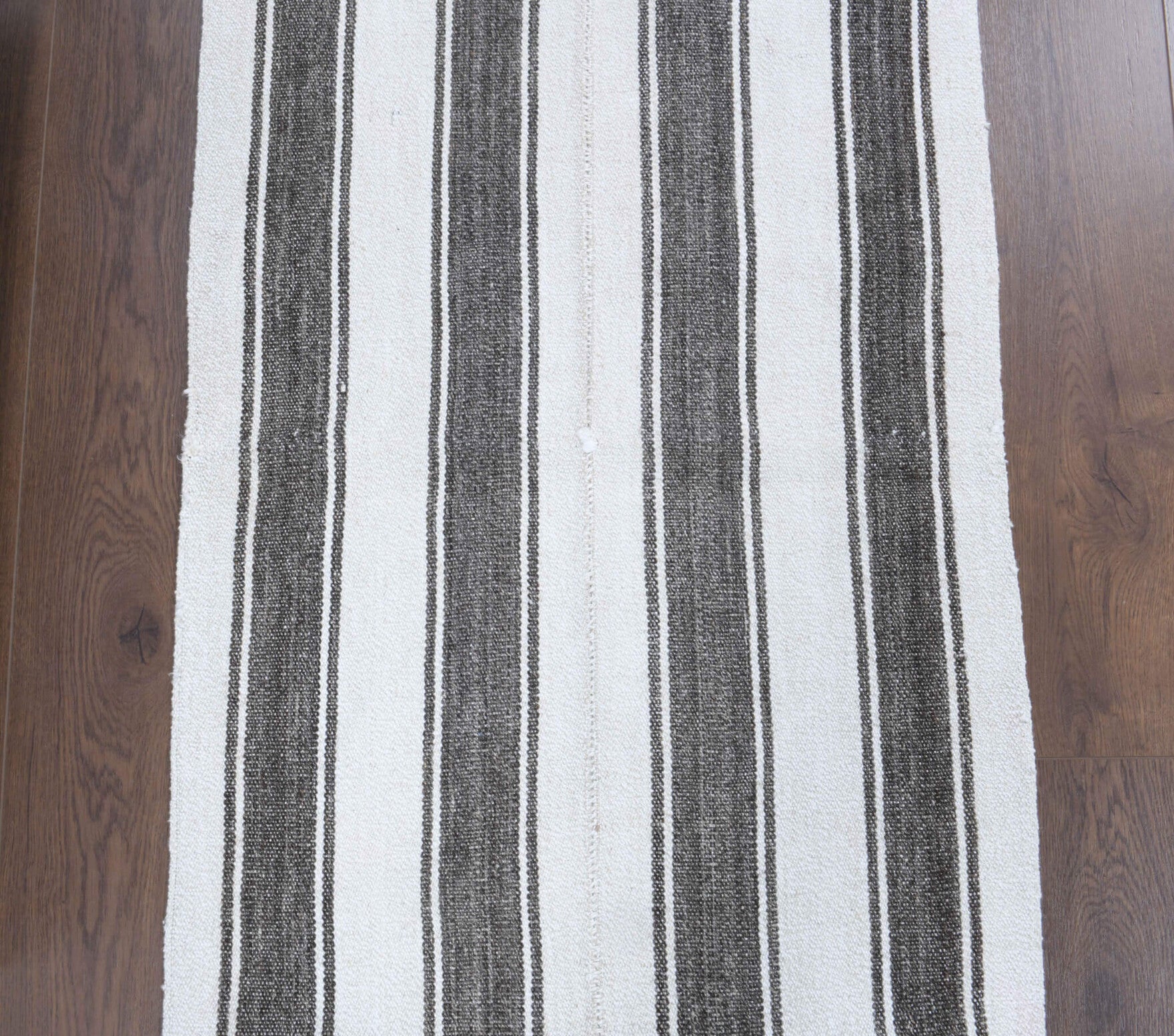 Termeh runner: 1960s handwoven flatweave Anatolian runner with striped motifs