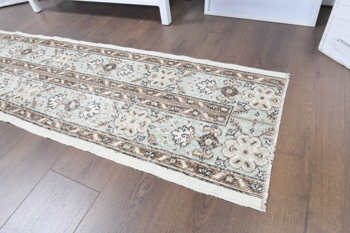 52x221 cm vintage patchwork Anatolian runner rug – Alevisik, low pile, wool
