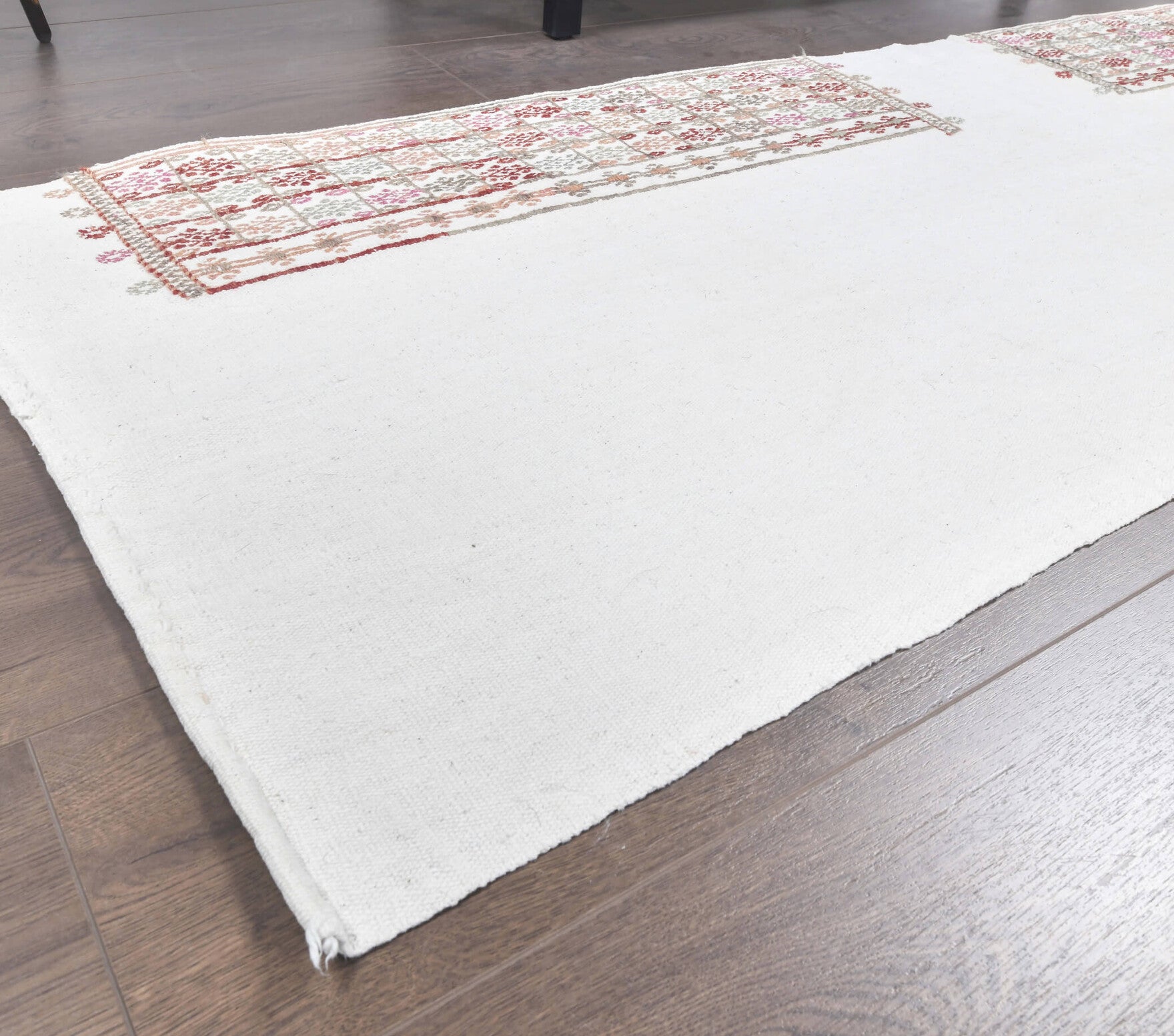 Vintage White Kilim Runner Rug