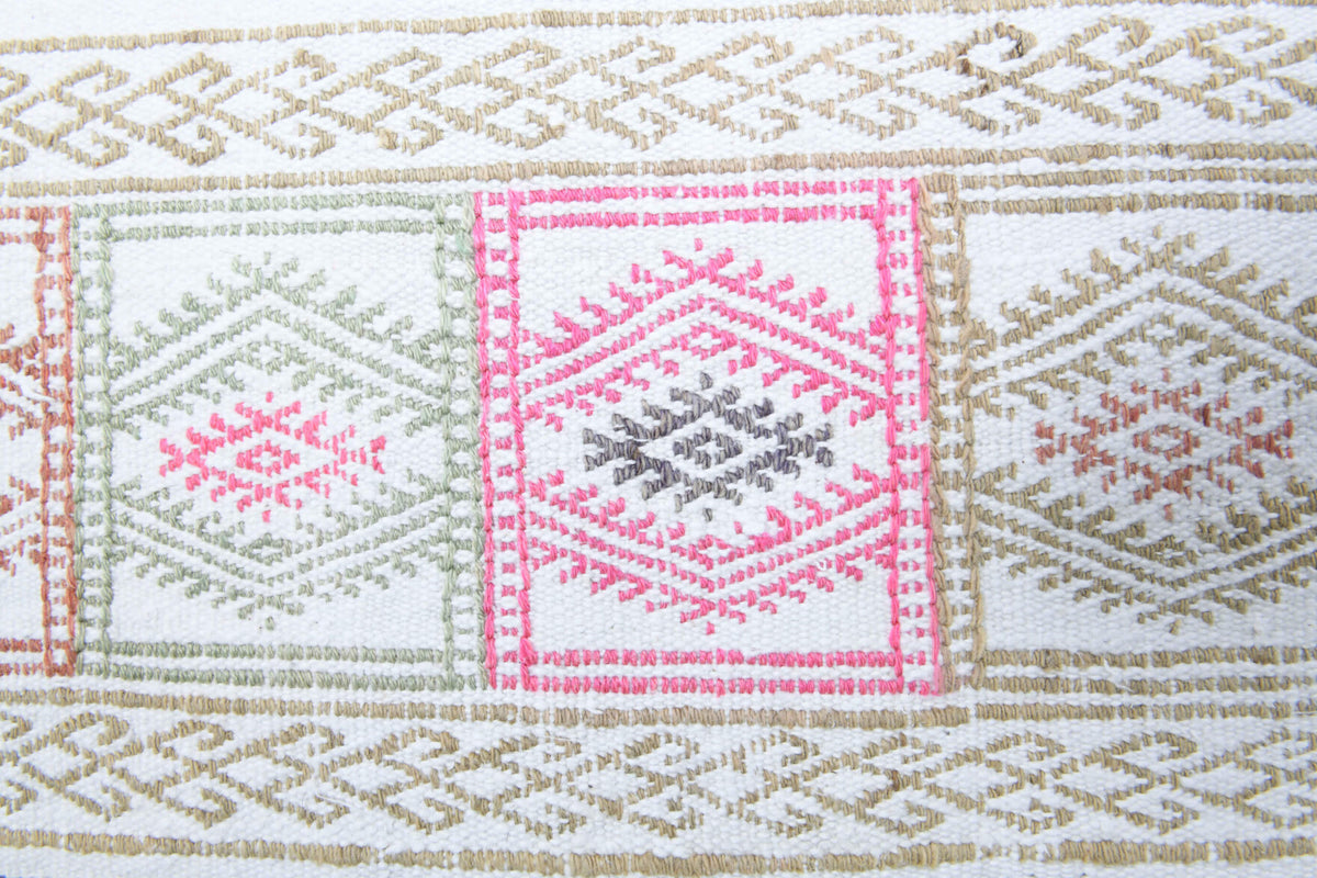 Xanthopelia runner: 1960s handwoven flatweave Anatolian runner with solid motifs