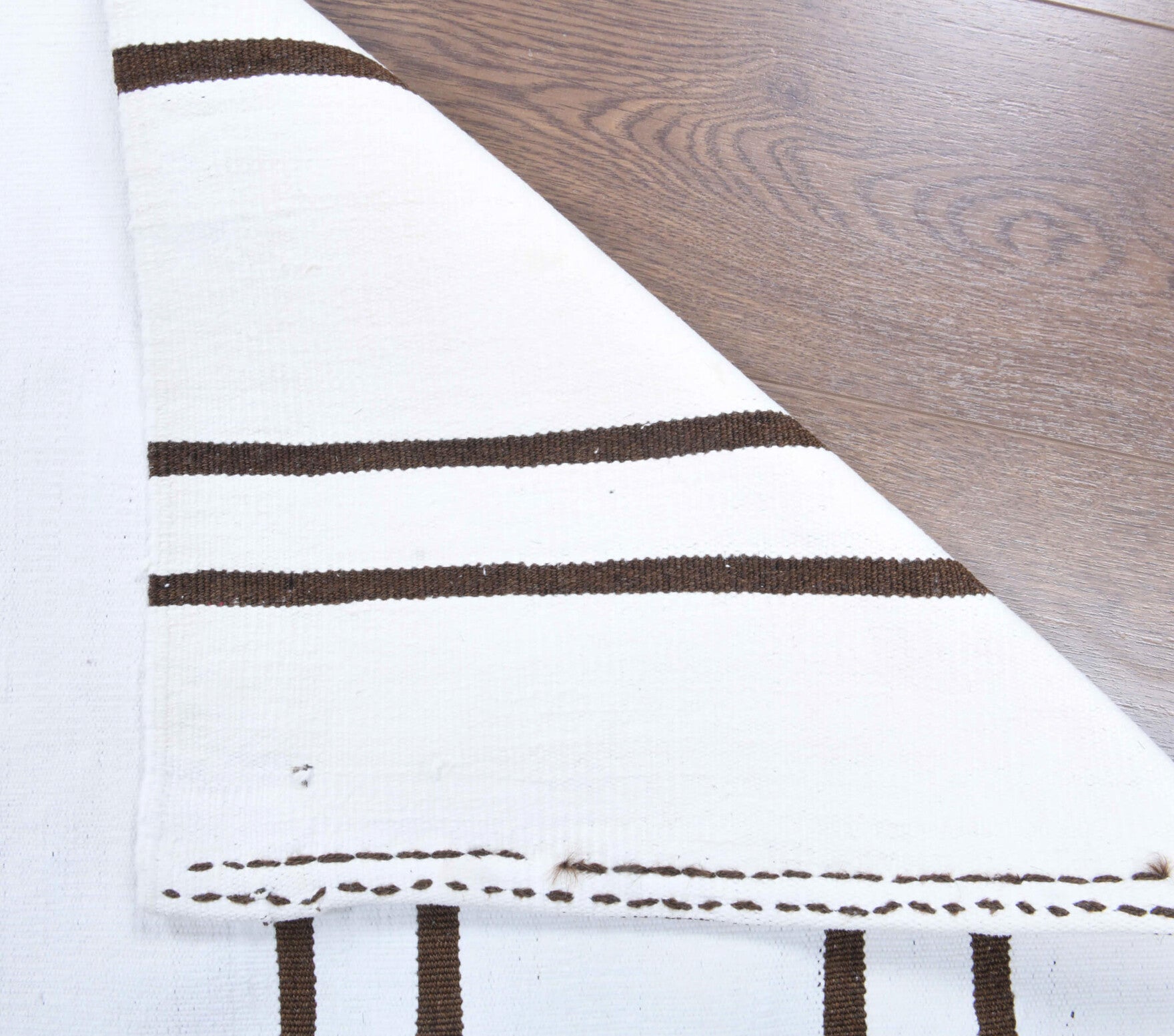Sule runner: 1970s handwoven flatweave Anatolian runner with striped motifs and cotton backing