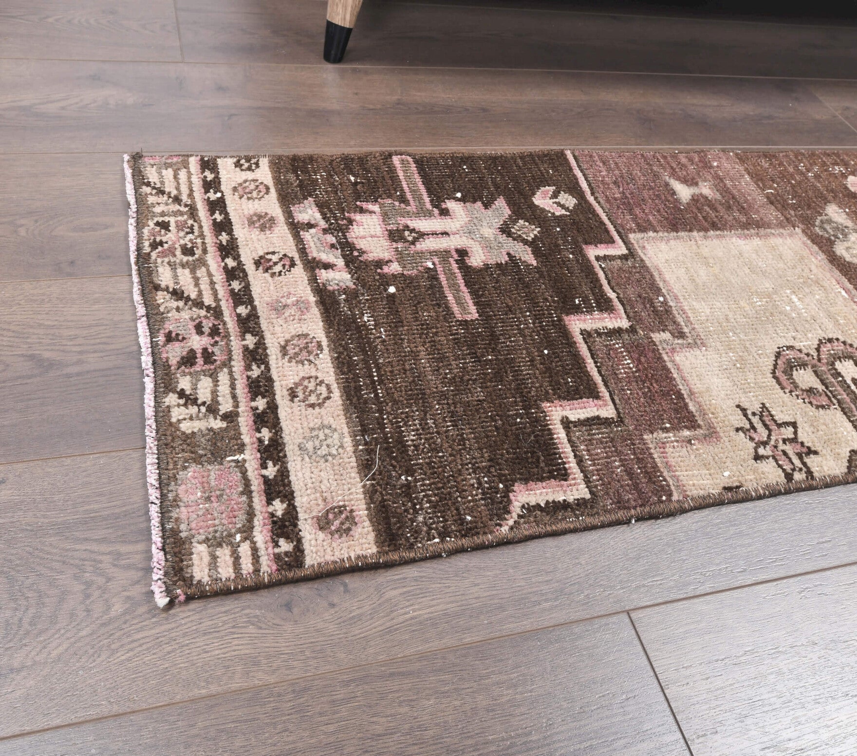 Vintage Brown Oushak Runner Rug