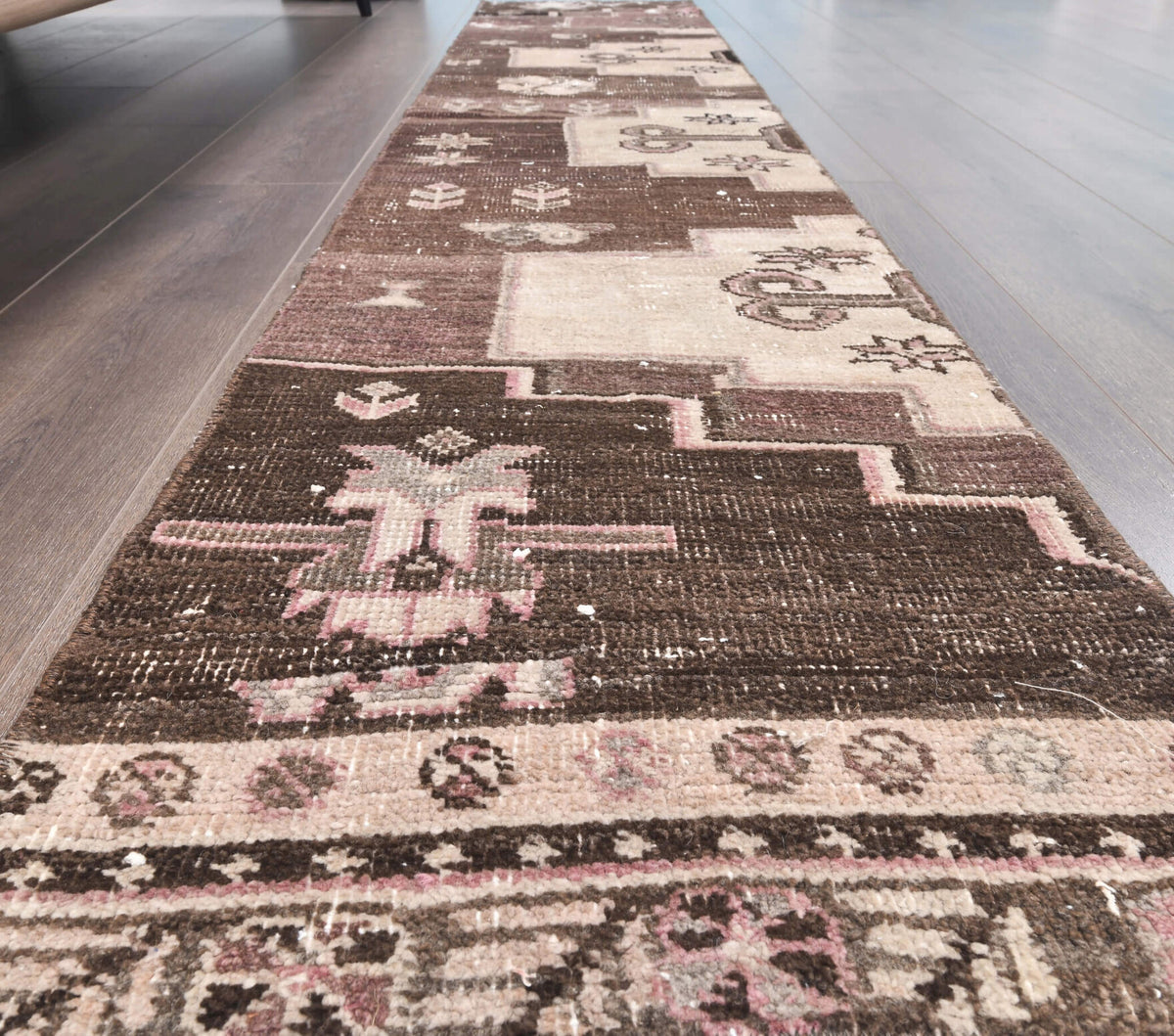 Vintage Brown Oushak Runner Rug