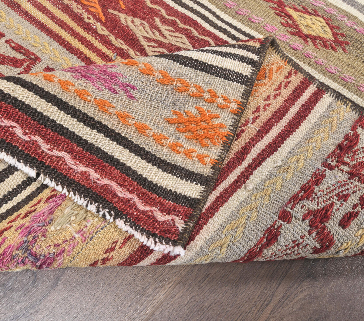 Sevdanisin runner: 1960s handwoven flatweave Anatolian runner with tribal motifs