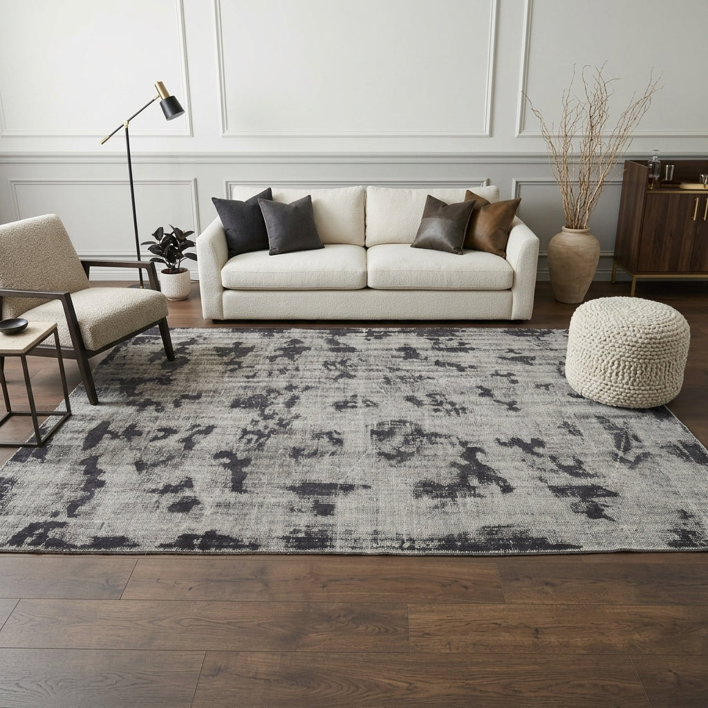 Abstract pattern on the Tubasu distressed vintage area rug – handmade in Anatolia, Turkey