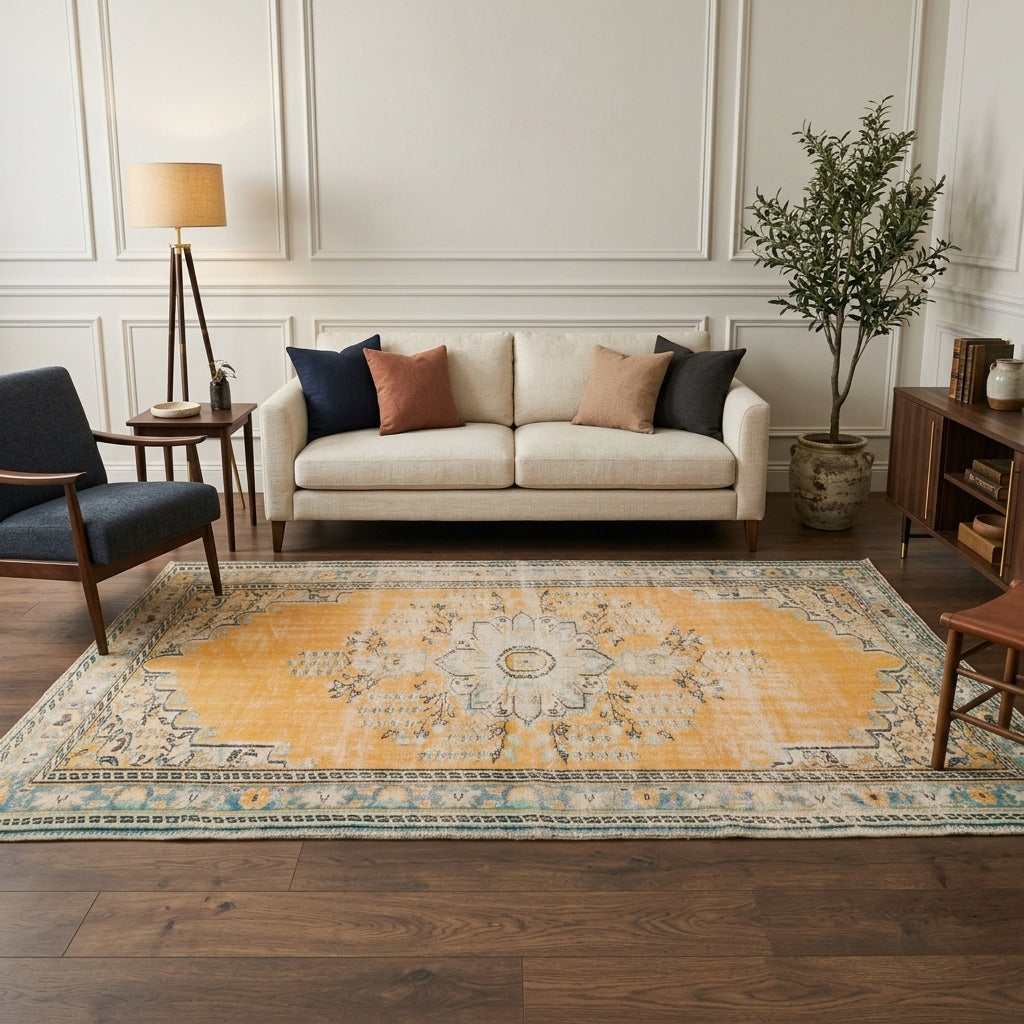 Oriental pattern on the Ilginay vintage area rug – handmade in Anatolia, Turkey
