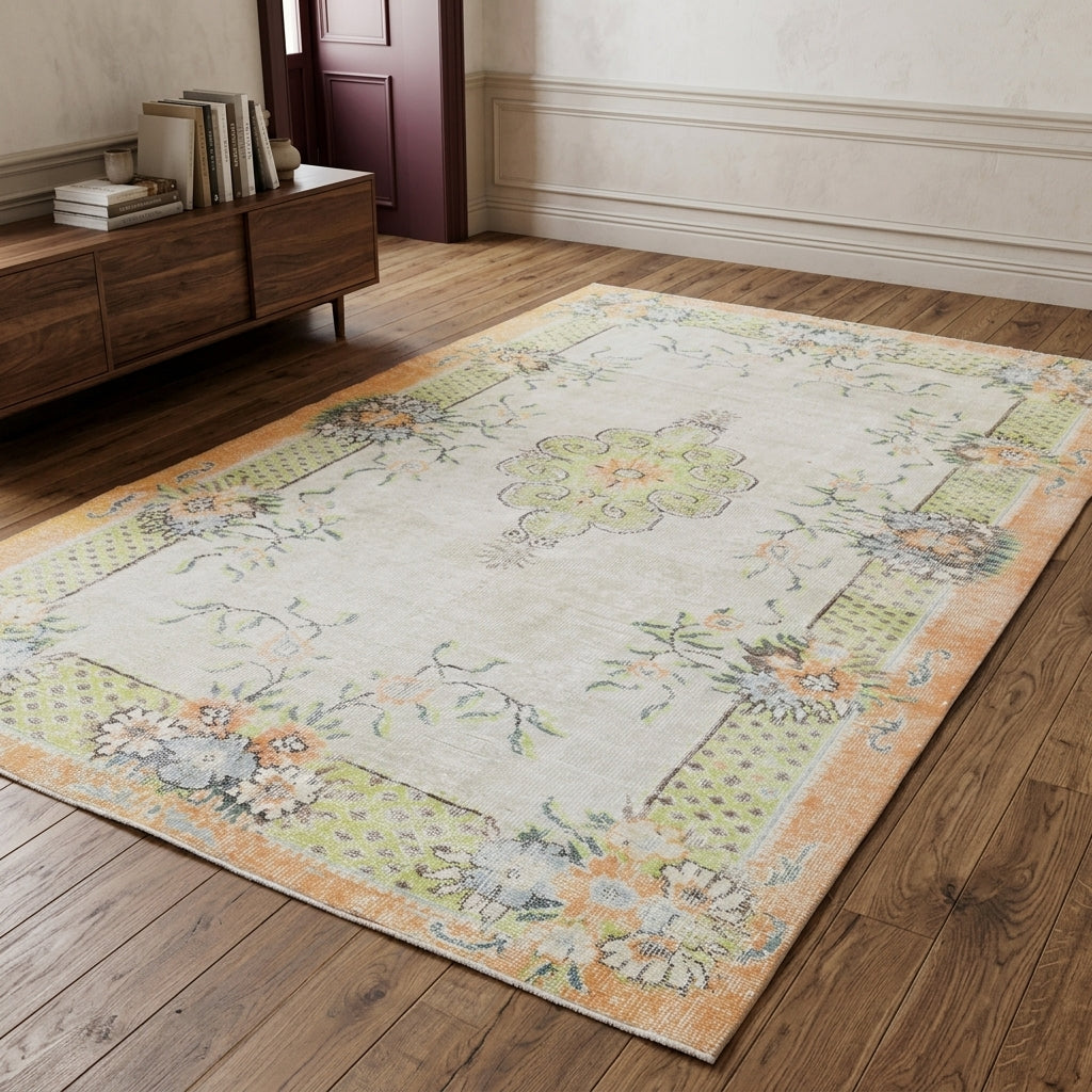 Floral pattern on the Ipekcihan vintage area rug – handmade in Anatolia, Turkey
