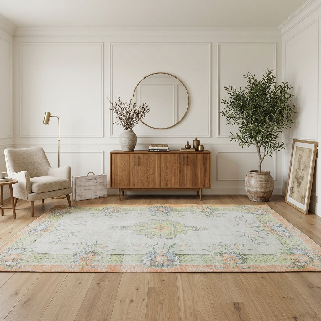 Floral pattern on the Ipekcihan vintage area rug – handmade in Anatolia, Turkey