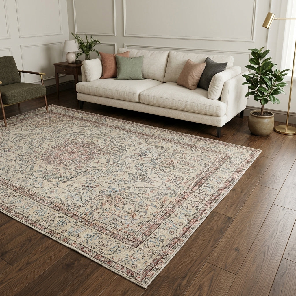Floral pattern on the Ianthesthene vintage area rug – handmade in Anatolia, Turkey
