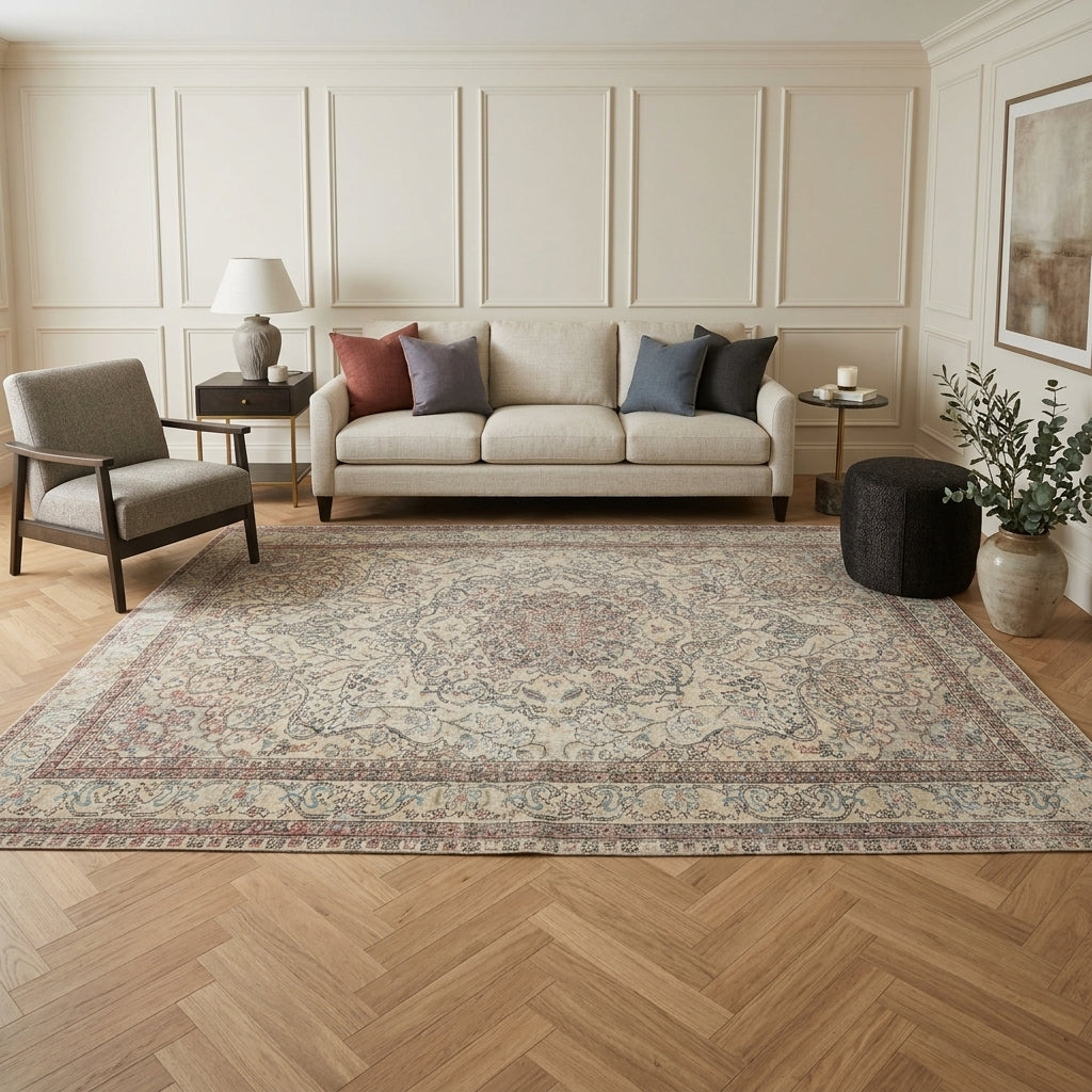 Floral pattern on the Ianthesthene vintage area rug – handmade in Anatolia, Turkey