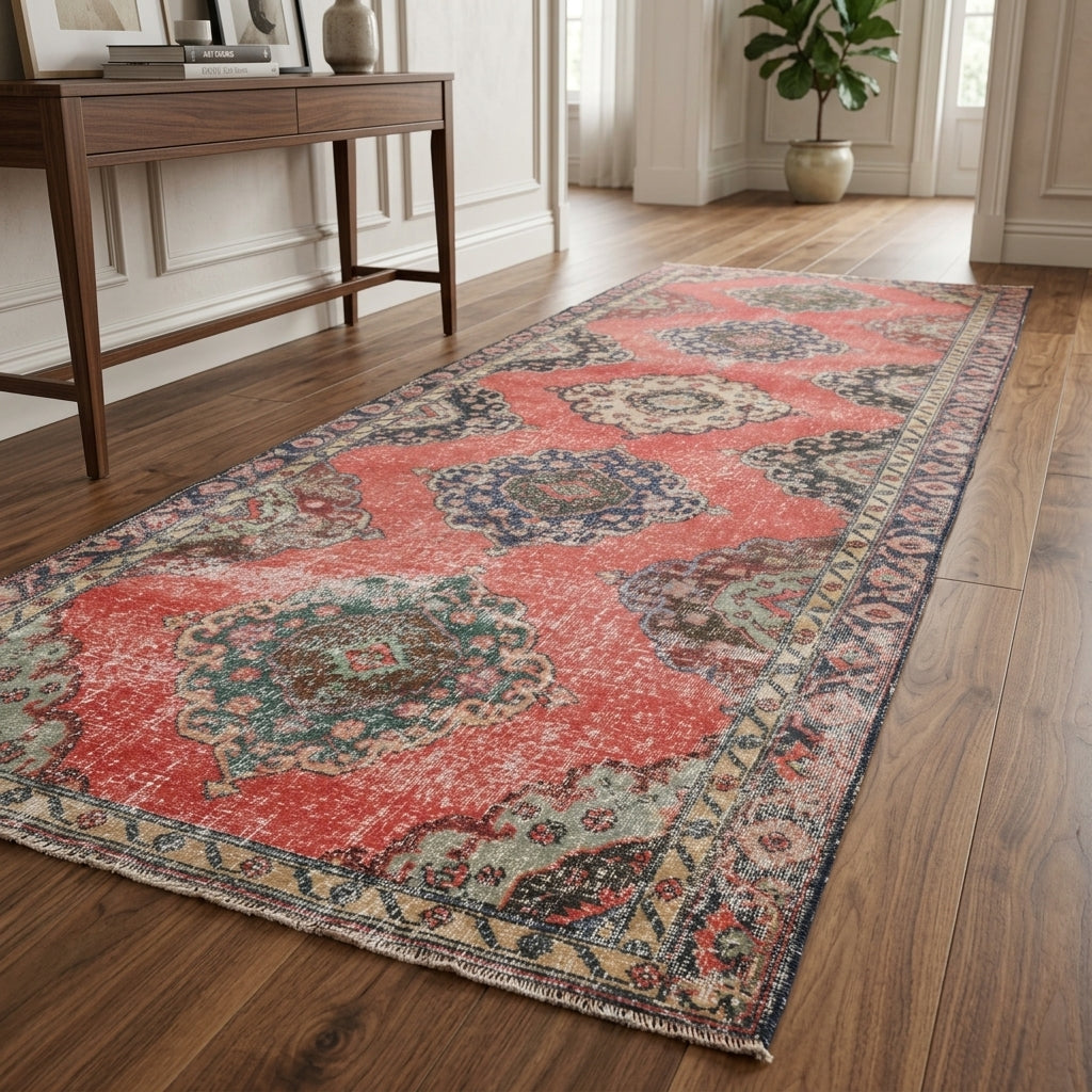Oriental pattern on the Ionialyra vintage runner rug – handmade in Anatolia, Turkey