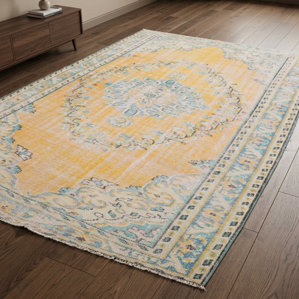 Oriental pattern on the Ioniaboule vintage area rug – handmade in Anatolia, Turkey