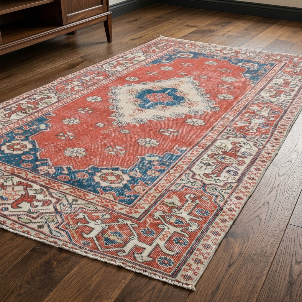 Oriental pattern on the Iliophyllis vintage area rug – handmade in Anatolia, Turkey