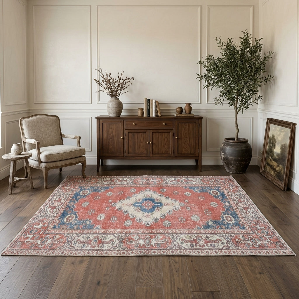 Oriental pattern on the Iliophyllis vintage area rug – handmade in Anatolia, Turkey