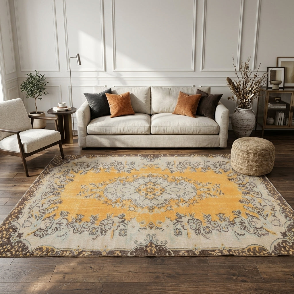 Oriental pattern on the Berraksu vintage area rug – handmade in Anatolia, Turkey