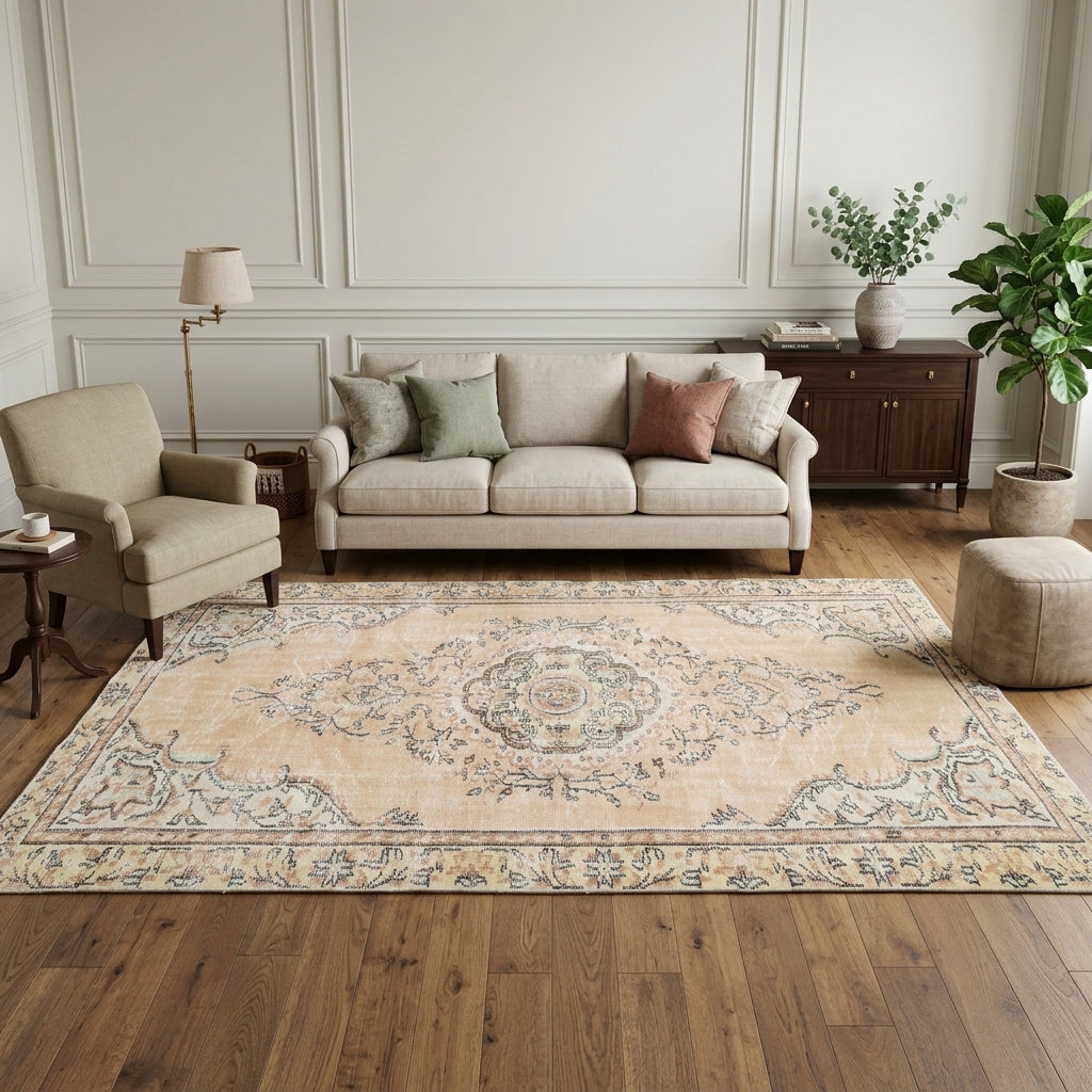 Oriental pattern on the Elpidora vintage area rug – handmade in Anatolia, Turkey