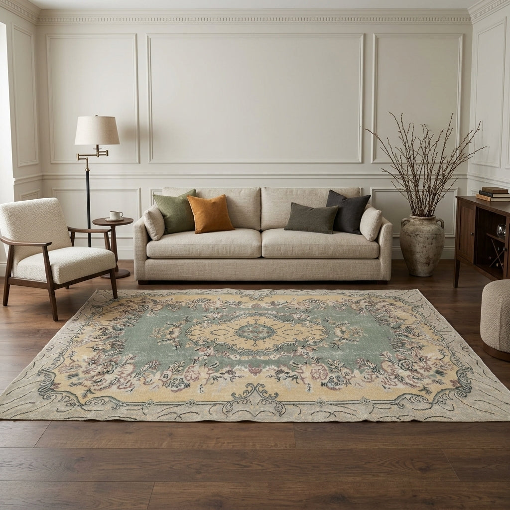 Oriental pattern on the Pelagochoria vintage area rug – handmade in Anatolia, Turkey