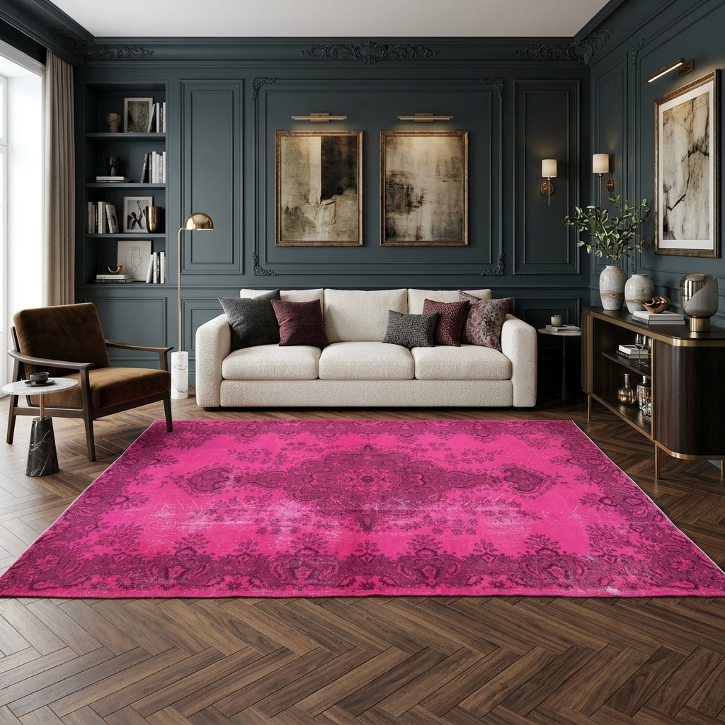 Oriental pattern on the Kalogenia overdyed vintage area rug – handmade in Anatolia, Turkey