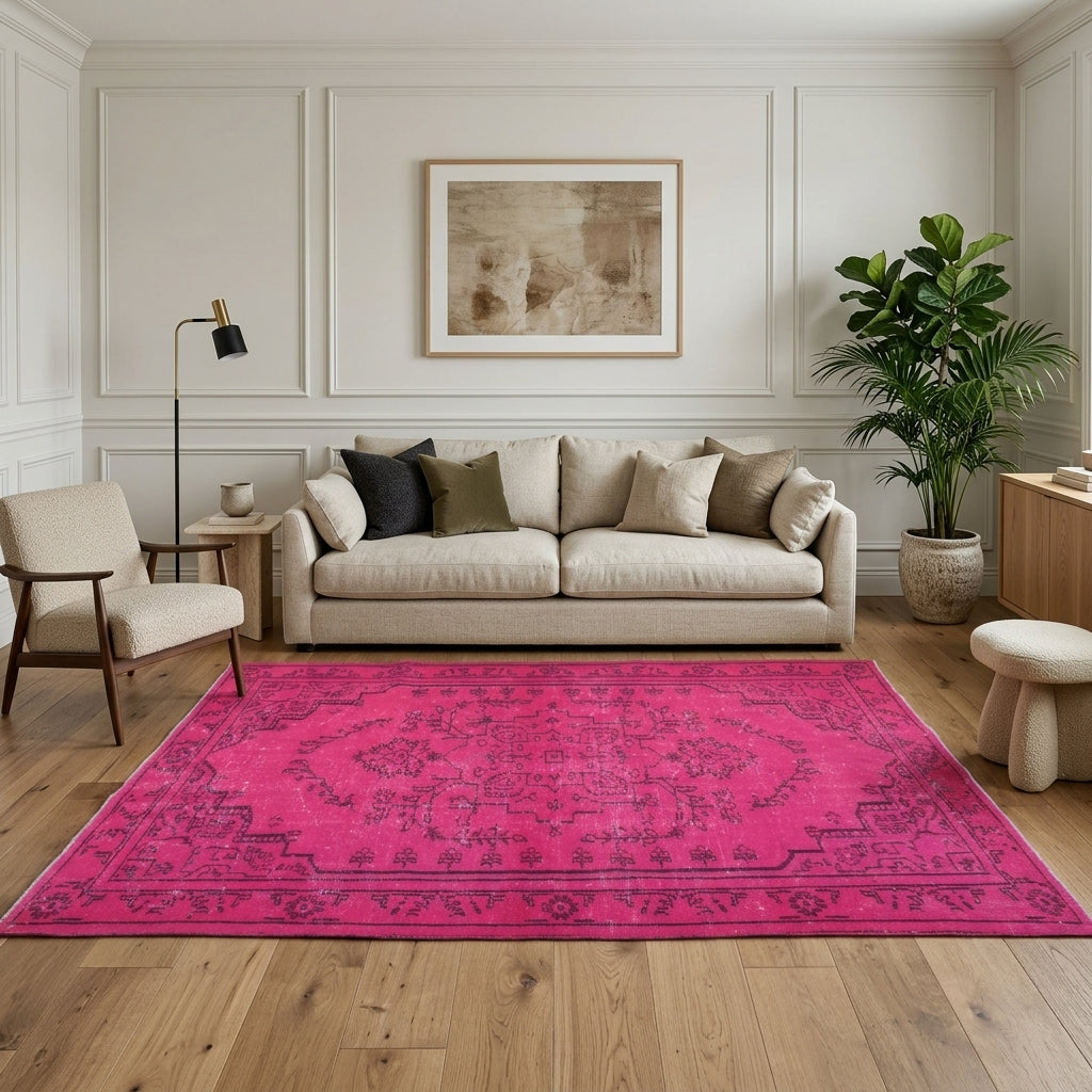 Oriental pattern on the Kalliroe overdyed vintage area rug – handmade in Anatolia, Turkey