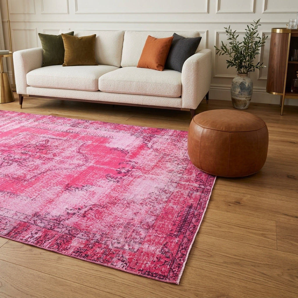 Abstract pattern on the Kallinike overdyed vintage area rug – handmade in Anatolia, Turkey