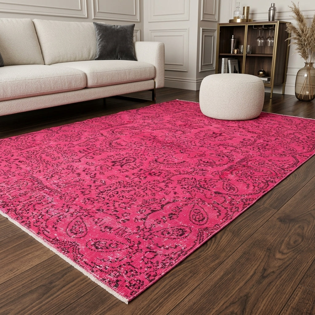Floral pattern on the Kadriyenaz overdyed vintage area rug – handmade in Anatolia, Turkey