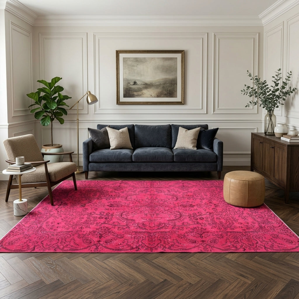 Floral pattern on the Kadriyenaz overdyed vintage area rug – handmade in Anatolia, Turkey