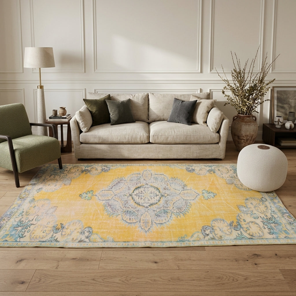 Oriental pattern on the Isikusa vintage area rug – handmade in Anatolia, Turkey