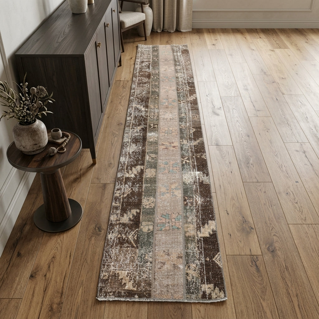 Ikat pattern on the Atlasperi vintage patchwork runner rug – handmade in Anatolia, Turkey